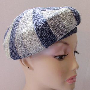 Vintage Beret Hat in Blue Bands